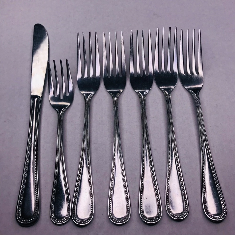 Barclay Geneve Flatware Stainless 7 Pcs Dinner Knives Fork Beaded Edge